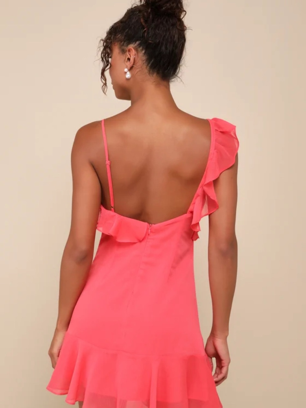 Lulu's Coral Ruffle Mini Dress - Picture 3 of 3